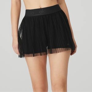 Alo Yoga Mesh Baseline Tennis Skirt Black Pleated Athletic Skort Size XS